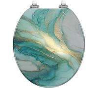 Elongated Toilet Seat Alcohol Ink Texture Emerald Ocean Surf Paint Alcohol Ink Spots Sea Resin Toilet Seat Quietly Close Quick Release Hinges with Cover Bumpers Style 10 Round