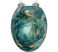 Elongated Toilet Seat Alcohol Ink Texture Emerald Ocean Surf Paint Alcohol Ink Spots Sea Resin Toilet Seat Quietly Close Quick Release Hinges with Cover Bumpers Style 4 Elongated