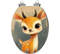 Elongated Toilet Seat Cute Baby Deer Antlers Resin Whimsical Decorative Soft Close Quick Release Cover Bumpers Easy Install Clean