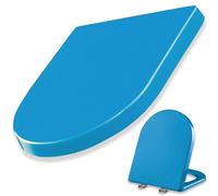 Elongated Toilet Seat D Shaped with Non-Slip Seat Bumpers, Soft Close Toilet Seat with 360° Adjustable Hinge, Quick Release Hinges, Easy to Install and Clean, PP, 36x46cm,Blue