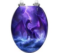 Elongated Toilet Seat Quiet Close for Bathroom | Quick release, easy clean, resin construction, decorative purple dragon tsunami design