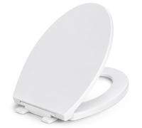 Elongated Toilet Seat, Quiet Slow Close, White Plastic, Comfortable Design