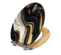 Elongated Toilet Seat Slow Close Wooden Black Gold Abstract Marble Textured 3D 4K Luxury Style with Quick-Release Hinges Easy Clean & Install