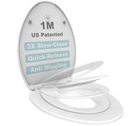 Elongated Toilet Seat with Built-in Potty Training Seat, Slow-Close Hinges, No-Slam Technology, Quick Removal for Easy Cleaning, Detachable Toddler Seat, White