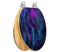 Elongated Wooden Glow Dark Toilet Seat Slow Quiet Close Quick-Release Hinges Easy Clean Install Tropical Colorful Forest Plants Creative