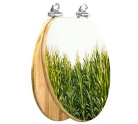 Elongated Wooden Toilet Seat Corn Fields Summer White Print Slow Quiet Close Quick-Release Hinges Bumpers Easy to Clean Install