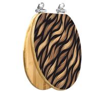 Elongated Wooden Toilet Seat Seamless Tiger Striped Texture Slow Quiet Close Quick-Release Hinges Cover Bumpers Easy Clean & Install