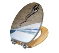 Elongated Wooden Toilet Seat with Cover Decorative Sand Beach Turtle Track Quick Release Hinges Quietly Close Easy to Install Bathroom Decor