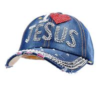 Elonmo Bling Rhinestone Hats,I Love Jesus Design Womens Baseball Cap Golf Hat Jeans Wash Denim Adjustable, Color a, One Size