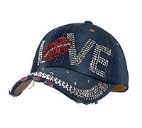 Elonmo Letter Love Womens Baseball Cap Rhinestone Bling Hats Jeans Wash Denim, Blue, Medium