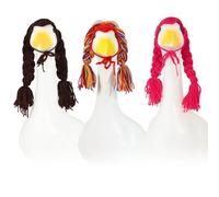ELOOGOOKIN 3 Pcs Porch Goose Wigs, Hand Made Goose Outfits Funny Cement Goose Statue Accessories Wig for 17/23 Inches Lawn Patio Garden Outdoor Decoration