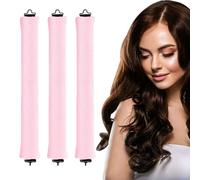 elook 3PCS Heatless Curlers, High Resilience Hair Rollers Lazy Heatless Blowout Rods, Soft Velvet Thick Flexi Rods with Hook, Women Long DIY Hair Styling Tools - Pink