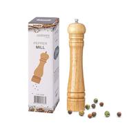 elook Pepper Grinder or Salt Mill, 8 inch Wooden Salt Pepper Mill, Manual Mills Solid with Strong, Adjustable Roughness Ceramic Grinders for Home Kitchen Cooking Camping BBQ - Light Brown (1PCS)