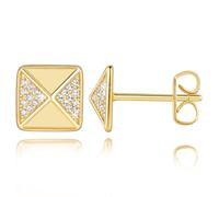 Eloqueen Stud Earrings for Women 14K Gold Cubic Zirconia Chic Square Charm Pyramid Stud Earrings for Women Trendy