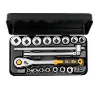 Elora Metric Socket Set 3/8"D 18 Piece Hex & Bi-Hex Standard Length 25932