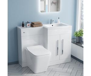 Elora RH 1100 mm L-Shape White Basin Vanity Unit WC BTW Rimless Toilet