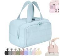Elouva Toiletry Bag,Elouva 4-in-1 Large Capacity Wide-open Travel Cosmetic BagLarge Capacity Waterproof Travel Organizer with Handle,Wide-Open Stand-Up Makeup Bag for Accessories and Cosmetics(Sky blu