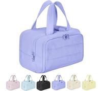 Elouva Toiletry Bag, Toiletry Bag a 4-in-1 Travel Organizer, Large Capacity Wide-Open Travel Cosmetic Bag, Multi Functional Lightweight Makeup Bags with Handle, Dry-and-Wet Separation, Purple, Fashion