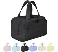 Elouva Toiletry Bag, Toiletry Bag a 4-in-1 Travel Organizer, Large Capacity Wide-Open Travel Cosmetic Bag, Multi Functional Lightweight Makeup Bags with Handle, Dry-and-Wet Separation, Black, Fashion