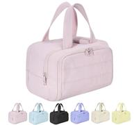 Elouva Toiletry Bag, Toiletry Bag a 4-in-1 Travel Organizer, Large Capacity Wide-Open Travel Cosmetic Bag, Multi Functional Lightweight Makeup Bags with Handle, Dry-and-Wet Separation, Pink, Fashion