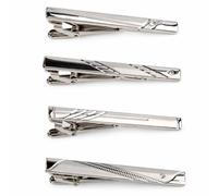Elovara 4PCS Classic Silver Metal Tie Clip Set for Business Wedding | Tie Clips for Men,Slim Tie Pins and Tie Bar, Durable Necktie Pinch Clips with Secure Grip, Formal Suit Accessories Gift