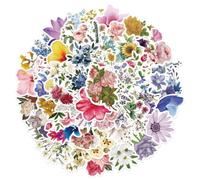 Elovara 50 Pcs Floral Stickers，Waterproof Aesthetic Vinyl Flower Stickers
