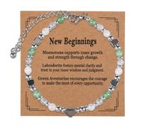 Elovara Adjustable Natural Stone Crystal Healing Heart Beaded Bracelet | Moonstone Labradorite Aventurine Inspirational Card Silver Bead Bracelet Grad New Beginnings Gifts for Women Girls Daughter