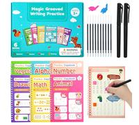 Elover Grooved Handwriting Practice Books Reusable Magic Copybook with Pens & Pencil Grips Letter Tracing Books for Kids Age 3-5 & Up Preschool Learning Activities (7.4 * 5.1 INCH)