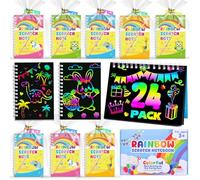 Elover Party Bag Fillers for Kids -Scratch Art Party Favors for Kids, Arts and Crafts Rainbow Scratch Notebooks Gifts Age 4-9, Birthday Classroom Christmas Gifts for Boys Girls, 24 Pack
