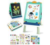 Elovien Easel Kids,Tabletop Easel for Toddler, Foldable 4 in 1 Double Sided Kids Art Easel with Chalkboard & Magnetic Whiteboard,Portable Desktop Drawing Board - Gift for Boys and Girls (Green)