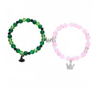 Elphaba Galinda Friendship Matching Bracelets-BFF Bracelets the Witch's Crown Bracelet Charm Beads Matching Bracelets for Women BFF Couples Accessories Valentine's Day Gifts for Women/Men (pink+green)