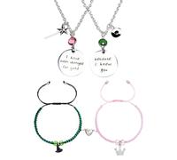 Elphaba Galinda Friendship Matching Necklace - Best Friends Heart Shaped Pendent Necklace for 2, BFF Couples Gemstones Necklace Christmas Valentine's Day Jewelry Gifts for Fans Party Dress Decor,