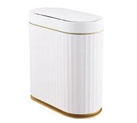 ELPHECO 2.5 Gallon Motion Sensor Bathroom Bin - 9.5 Litres Waterproof Motion Sensor Trash Can, 2.5 Gallon Bathroom Garbage Bin Wastebasket for Kitchen and Office Use, White with Golden Trim