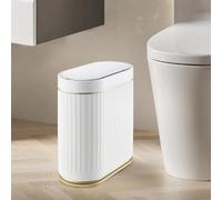 ELPHECO Bathroom Trash Can 2 Gallon Plastic Smart Garbage Can Waterproof 7.5L Wastebasket Bathroom Decor Narrow Garbage Bin with Automatic lid for Bedroom, Kitchen, Office, White Gold