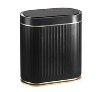 ELPHECO Bathroom Trash Can 2 Gallon Plastic Smart Garbage Can Waterproof Wastebasket Bathroom Decor Narrow Garbage Bin with Automatic lid for Bedroom, Kitchen, Office, Black Gold