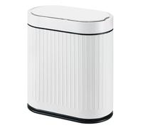 ELPHECO Bathroom Trash Can with Lid 2 Gallon Motion Sensor Garbage Can 7.5 Liter Small Trash can Touchless Slim Trash Bin Waterproof Smart Waste Bin with Stripes for Bedroom, Office (White-Black)