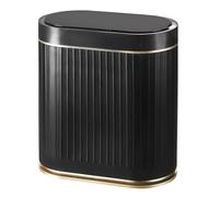 ELPHECO Bathroom Trash Can with Lid 2 Gallon Motion Sensor Garbage Can 7.5 Liter Small Trash can Touchless Slim Trash Bin Waterproof Smart Waste Bin with Stripes for Bedroom, Office (Black-Golden)