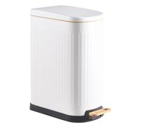 ELPHECO Bathroom Trash Can with Lid Soft Close Stainless Steel Garbage Can Step-On Slim Trash Bin Rectangular Garbage Bin for Bedroom, Office (White, 3.5 GALLONS)