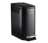 ELPHECO Bathroom Waste Bin 7 Litre Pedal Bin with Inner Bucket, Pedal Bin with Soft Close Lid, Slim Stainless Steel Trash Can for Small Spaces, Rectangular Black