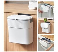 ELPHECO Hanging Small Waste Bin with Lid for Kitchen Cabinet Door, 2.5 Gallon Kitchen Compost Bin for Under Sink, Plastic Wall-Mounted Waste Bin