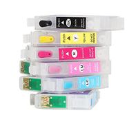 Elprico 6 Colors Refillable Ink with Permanent Permanent Chip for Clear Print Photos Documents for Printer Inkjet Pp Material Black Cyan Magenta Yellow Light Cyan Light Magenta, Applicable for