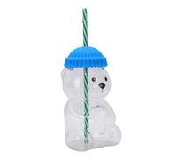 Elprico Bear Straw Cup, 20oz Transparent Animal Shaped Drinking Bottle with Silicone Cap, for Coffee Milk Fruit Tea Juice (Blue)
