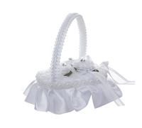 Elprico Heart Shaped Lace Wedding Ring Pillow with Handle | Soft silk fabric and mesh with faux pearl accents, delicate rose handle detail, sized for flower girls and keepsakes