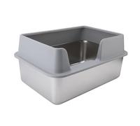 Elprico Stainless Steel Cat Litter Box,19.7 X 13.8 X 9.8in Open Top High Side Metal Cat Litter Box with Scoop,Metal Cat Litter Box for Multi Cats Big Cats (Large Gray)