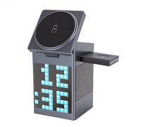 Elprico Wireless Charger, 6 in 1 Wireless Charging Station with Digital Alarm Clock & Animation Display, 15W Fast Charger Compatible with IOS Phone 17 16e 16 15 14 13 12 Pro Max