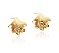 Elrcryon Bold 14K Gold Plated Flower Statement Earrings For Women, Hypoallergenic S925 Silver Posts Floral Drop Dangle Earring Jewelry Gift For Daily or Party Wedding, Copper, No Gemstone