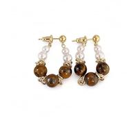 Elrcryon Vintage Tiger Eye Stud Earrings for Women, Minimalist 14K Gold-Plated Copper Brown Drop Dangle Earring S925 Silver Posts, Versatile Gift for Everyday Wear Birthday Anniversary, Copper, No