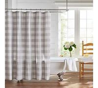 Elrene Buffalo Check Fabric Shower Curtain, Cotton, Gray/White, 72" W x 72" L (Pack of 1)