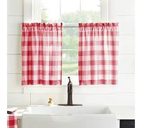 Elrene Buffalo Check Window Kitchen Tier Set, Cotton, Red/White, 30" W x 36" L (Pack of 2)