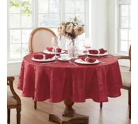 Elrene Damask Tablecloth, Polyester, Red, 90" (Round)